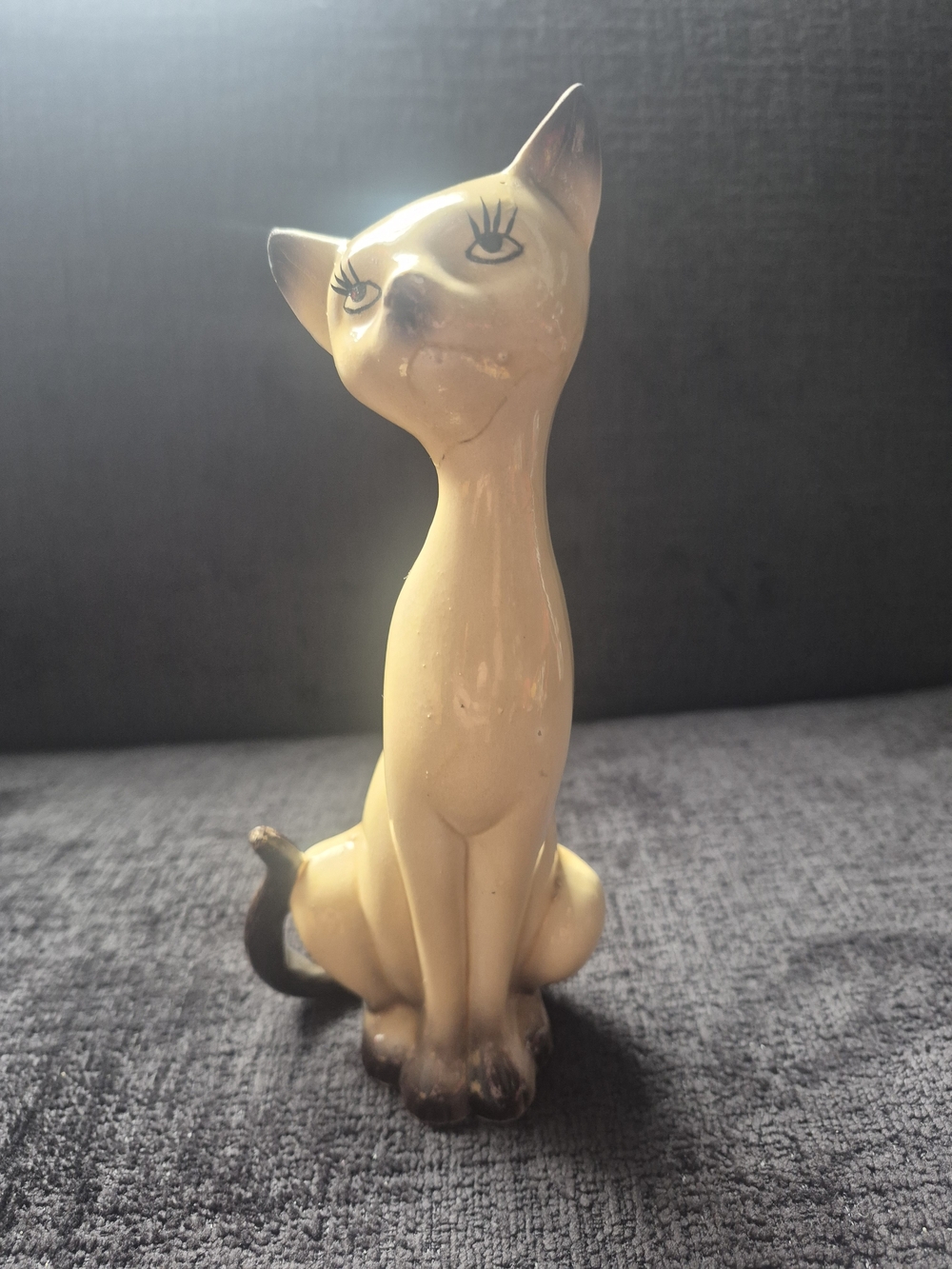 Vintage Japanese Ceramic Siamese Cat Figurine in Cream and Brown
